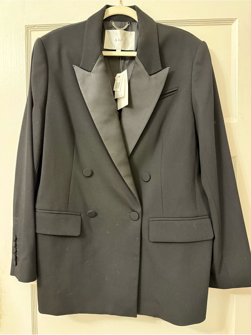 A.L.C. Black Satin-Lapel Double-Breasted Blazer